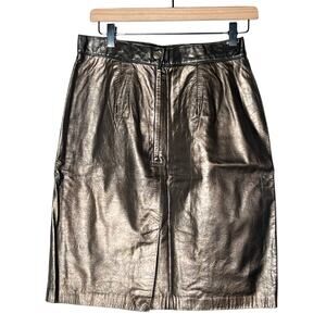 Express 100% leather bronze brown straight pencil skirt size 6?  B179